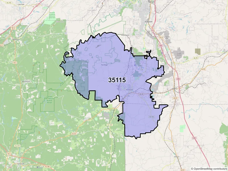 Map of Montevallo, Alabama and ZIP codes