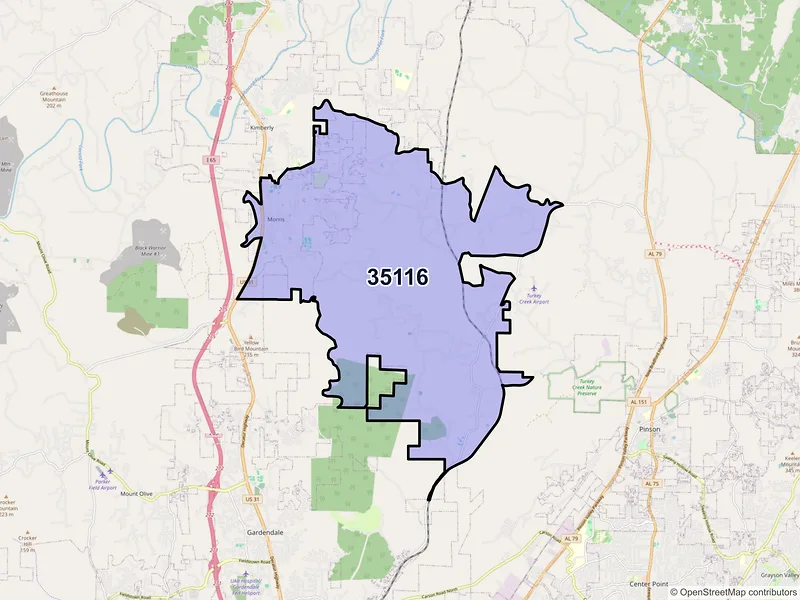 Map of Morris, Alabama and ZIP codes