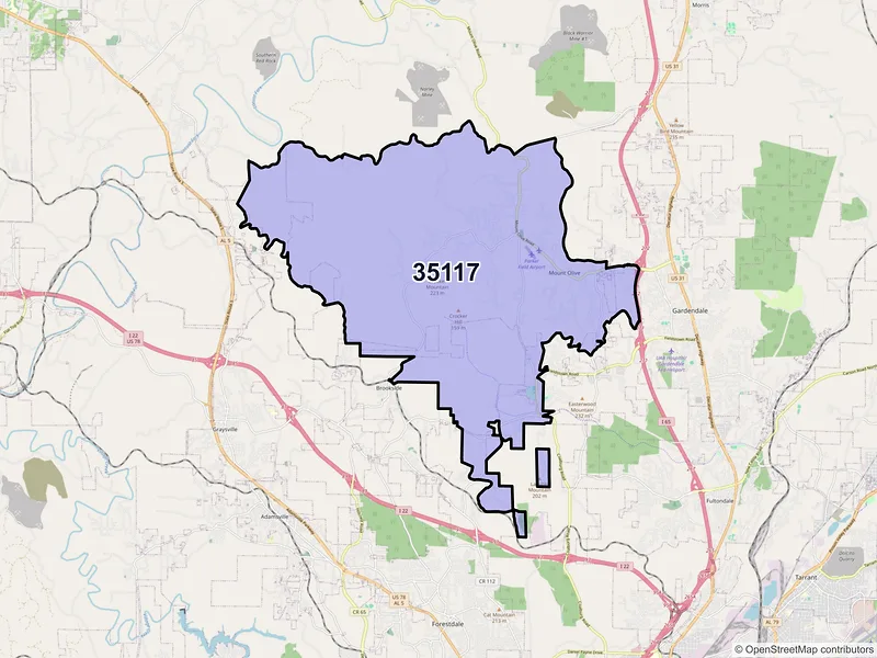 Map of ZIP Code 35117 — Mount Olive, AL