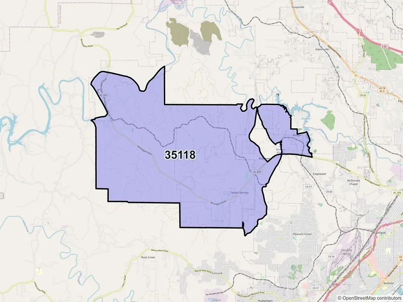 Map of ZIP Code 35118 — Mulga, AL