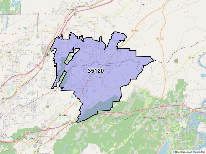Map of ZIP Code 35120 — Odenville, AL