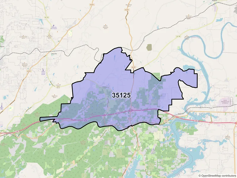 Map of ZIP Code 35125 — Pell City, AL
