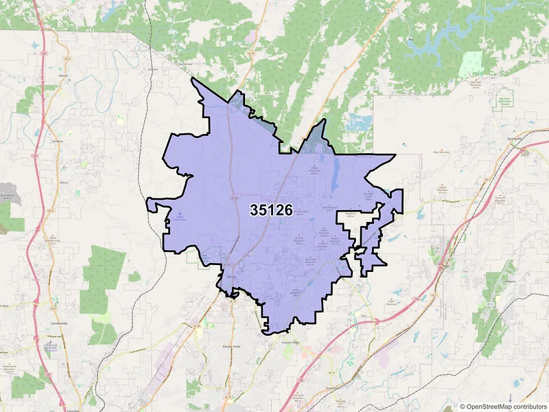 Map of ZIP Code 35126 — Pinson, AL