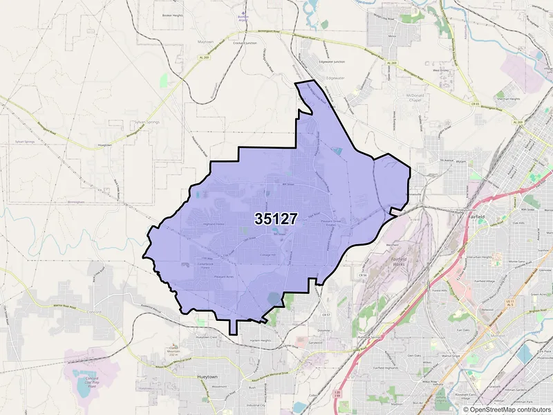 Map of ZIP Code 35127 — Pleasant Grove, AL