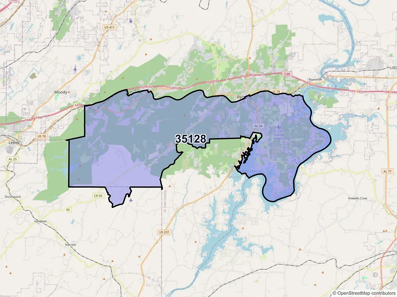 Map of ZIP Code 35128 — Pell City, AL