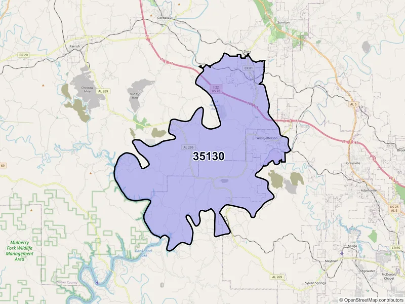 Map of Quinton, Alabama and ZIP codes