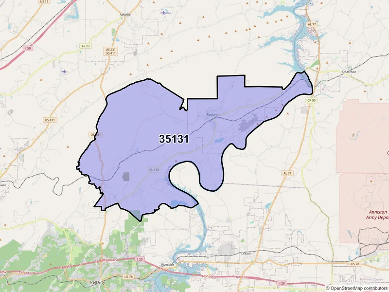 Map of ZIP Code 35131 — Ragland, AL
