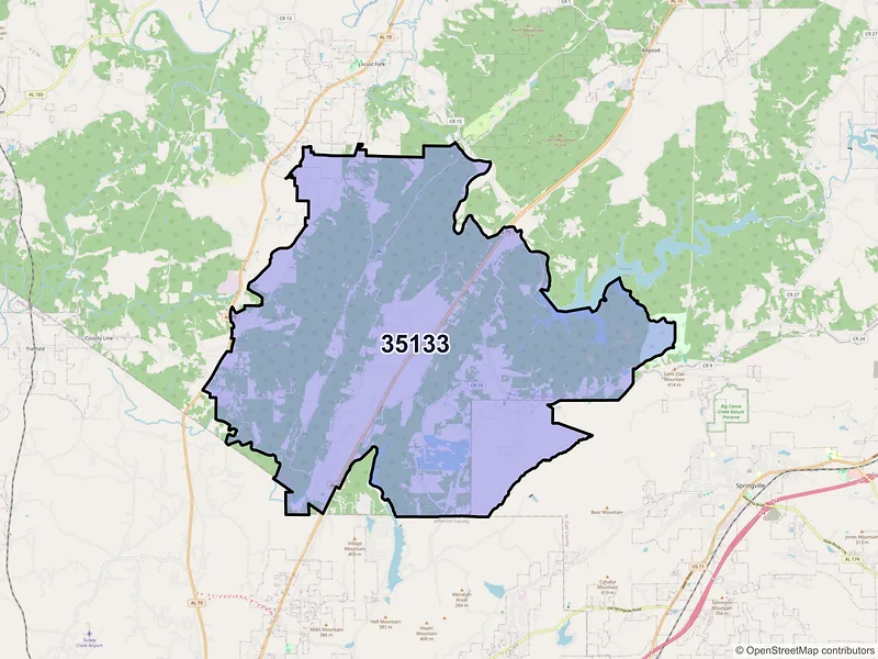 Map of ZIP Code 35133 — Remlap, AL