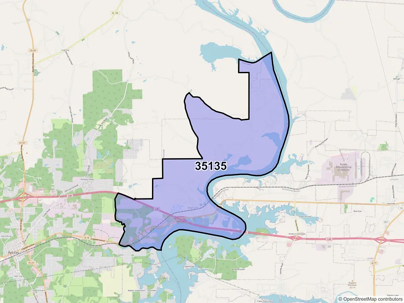 Map of ZIP Code 35135 — Riverside, AL
