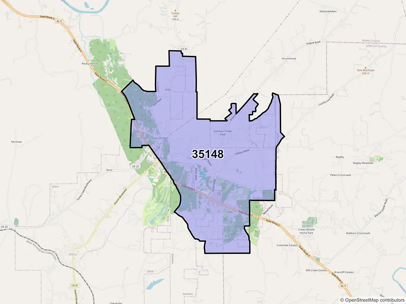 Map of ZIP Code 35148 — Sumiton, AL