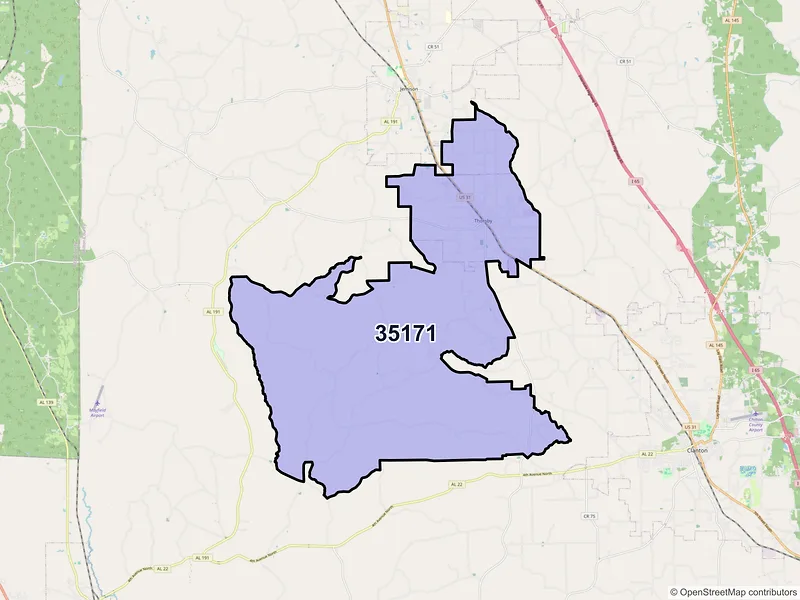 Map of ZIP Code 35171 — Thorsby, AL