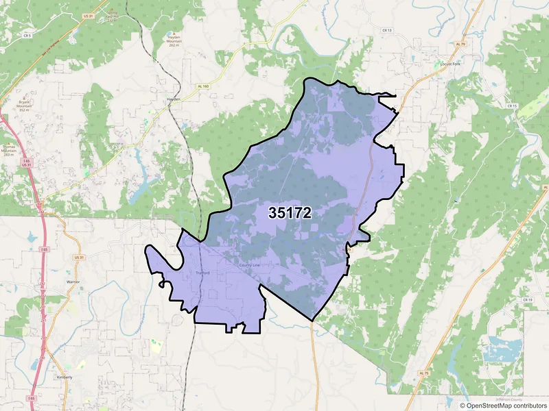 Map of ZIP Code 35172 — Trafford, AL