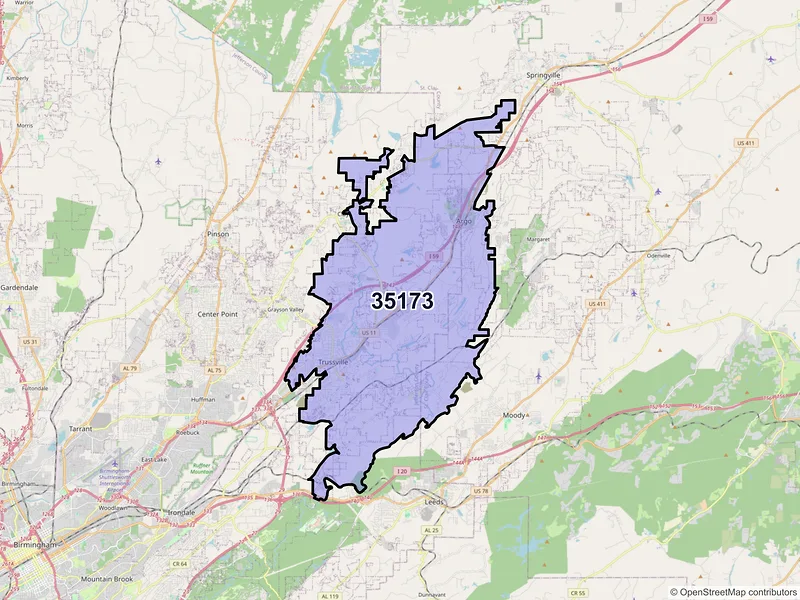 Map of ZIP Code 35173 — Trussville, AL