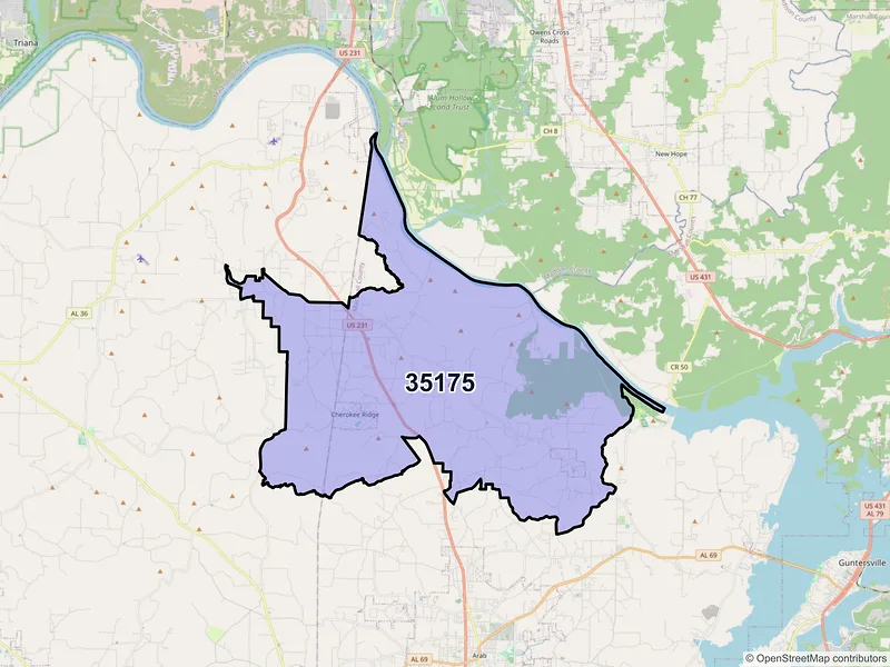 Map of ZIP Code 35175 — Union Grove, AL