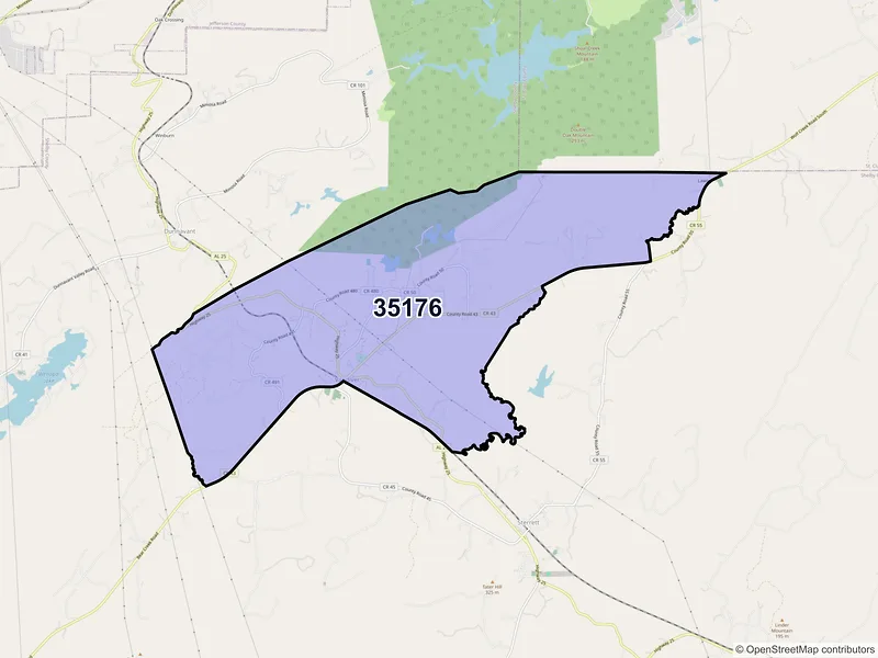 Map of ZIP Code 35176 — Vandiver, AL