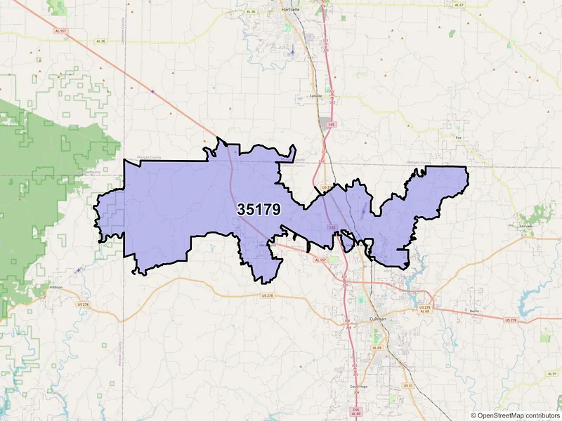 Map of ZIP Code 35179 — Vinemont, AL