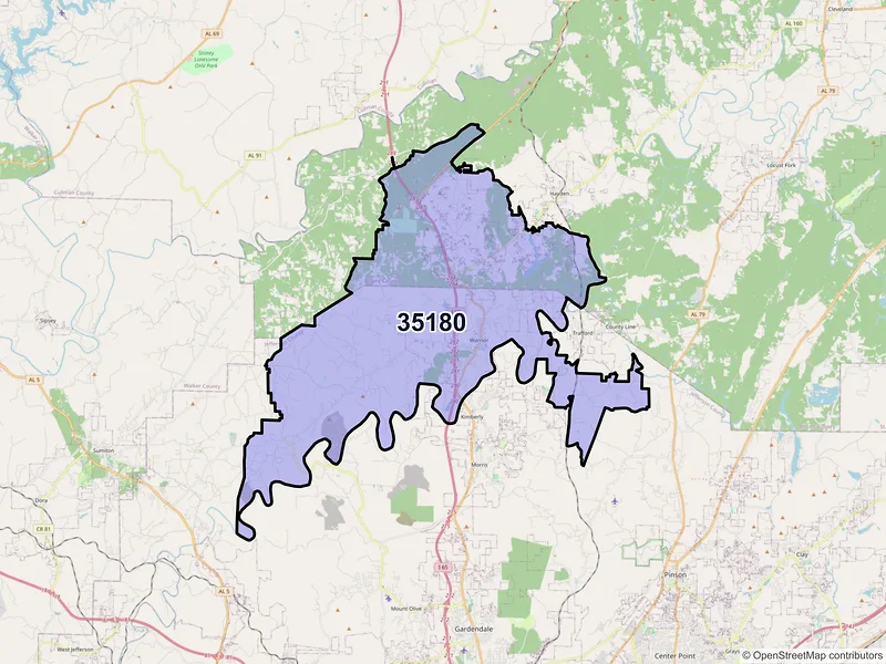 Map of ZIP Code 35180 — Warrior, AL