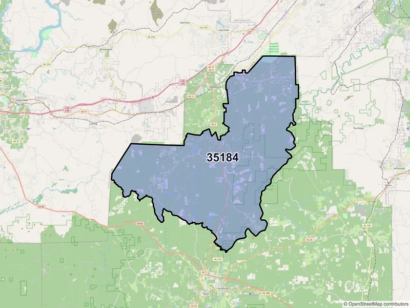 Map of ZIP Code 35184 — West Blocton, AL
