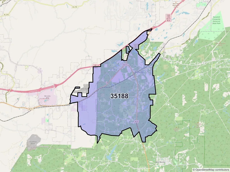 Map of Woodstock, Alabama and ZIP codes