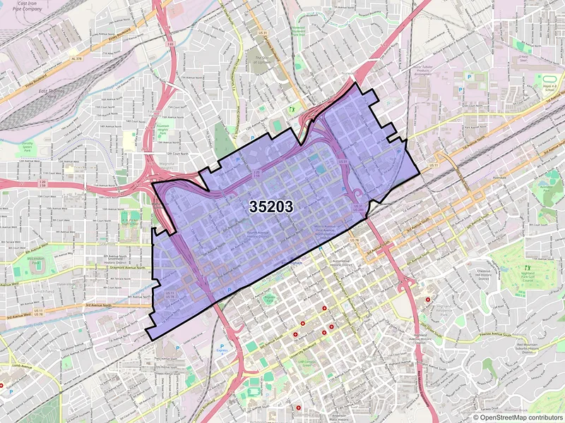 Map of ZIP Code 35203 — Birmingham, AL