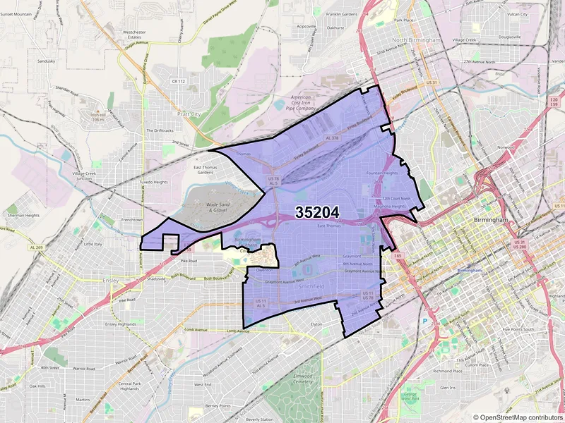 Map of ZIP Code 35204 — Birmingham, AL