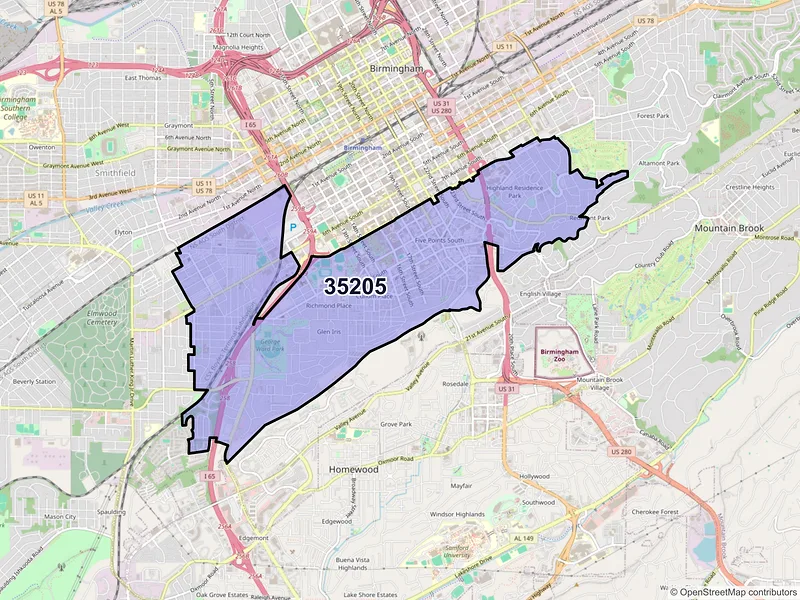Map of ZIP Code 35205 — Birmingham, AL