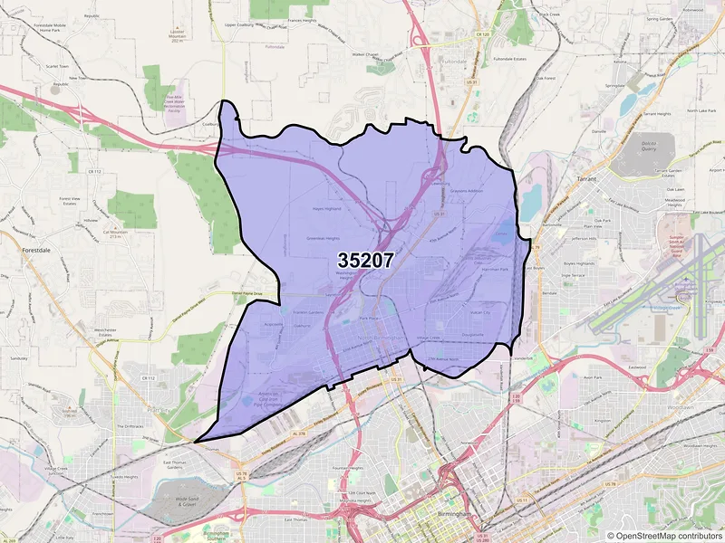 Map of ZIP Code 35207 — Birmingham, AL