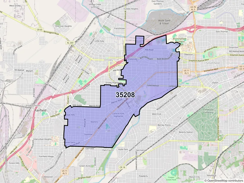 Map of ZIP Code 35208 — Birmingham, AL