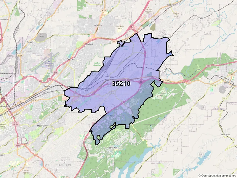 Map of ZIP Code 35210 — Birmingham, AL