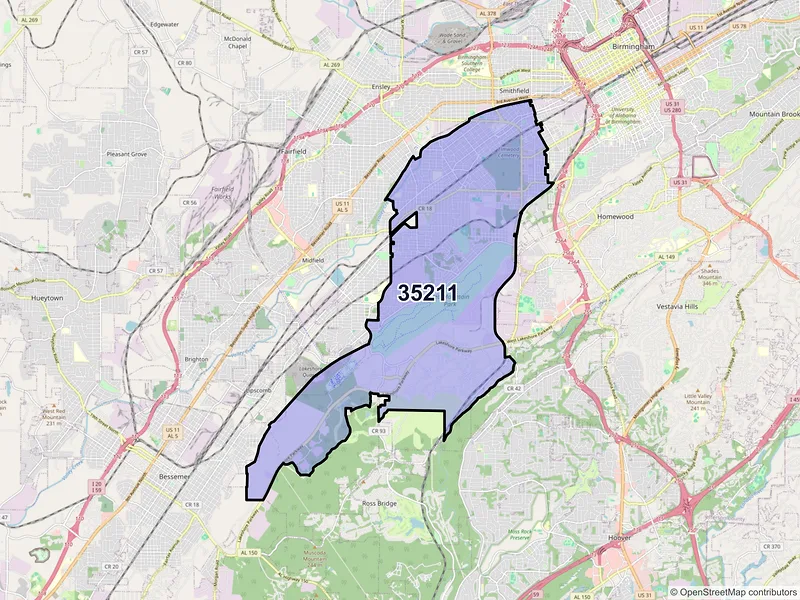 Map of ZIP Code 35211 — Birmingham, AL