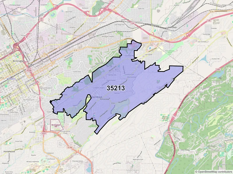 Map of ZIP Code 35213 — Birmingham, AL
