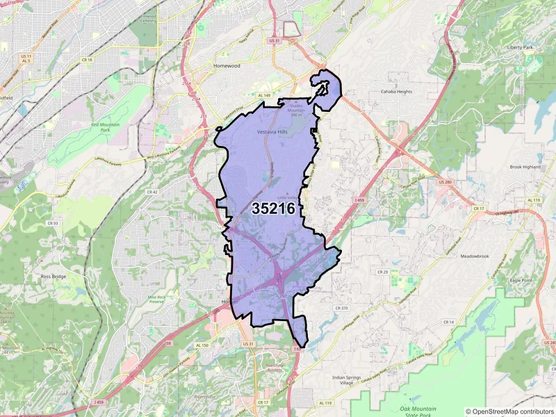 Map of ZIP Code 35216 — Birmingham, AL
