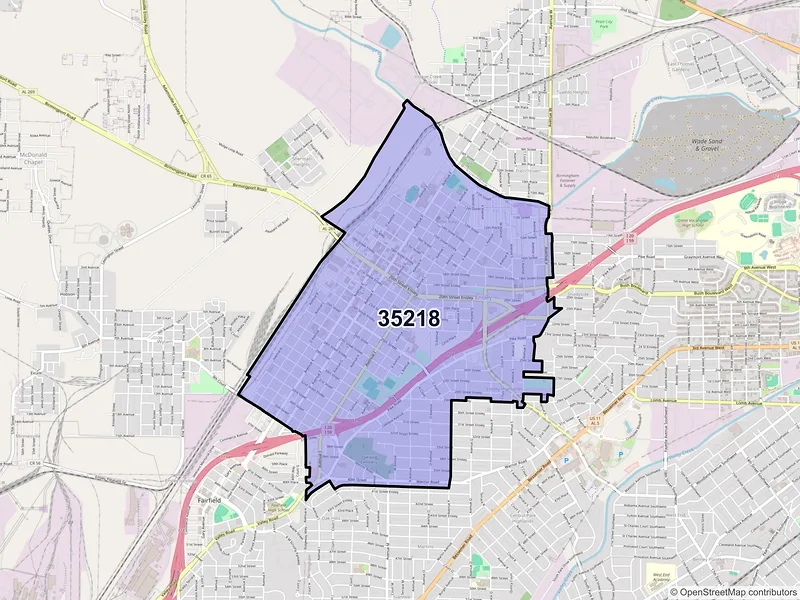Map of ZIP Code 35218 — Birmingham, AL