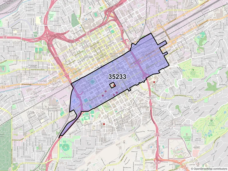Map of ZIP Code 35233 — Birmingham, AL