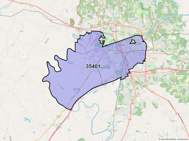 Map of ZIP Code 35401 — Tuscaloosa, AL