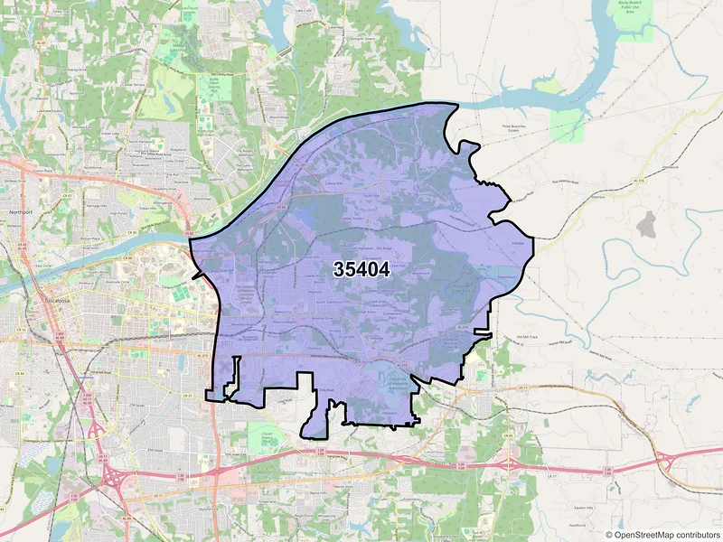Map of ZIP Code 35404 — Tuscaloosa, AL