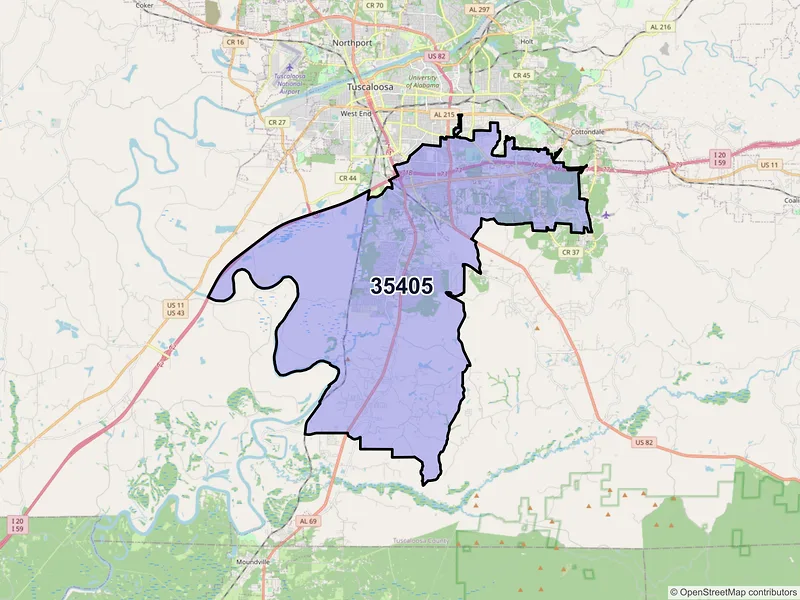 Map of ZIP Code 35405 — Tuscaloosa, AL