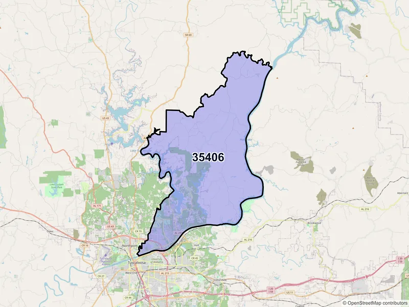 Map of ZIP Code 35406 — Tuscaloosa, AL