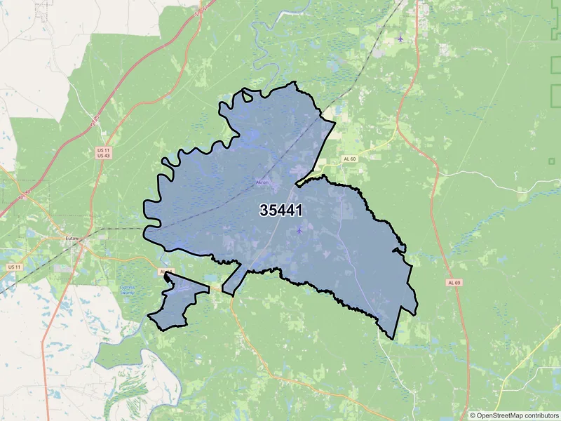 Map of ZIP Code 35441 — Akron, AL