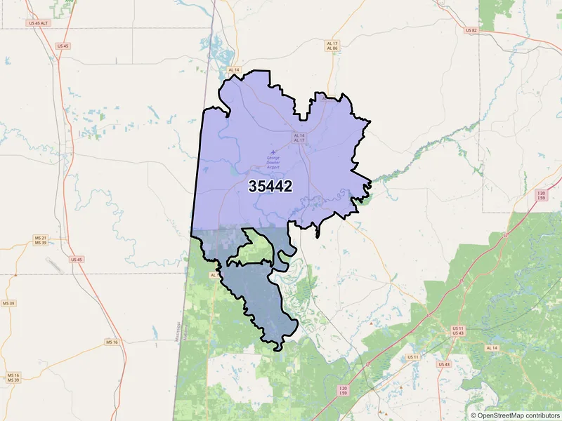 Map of ZIP Code 35442 — Aliceville, AL