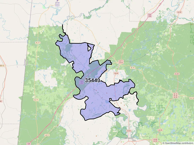 Map of ZIP Code 35443 — Boligee, AL