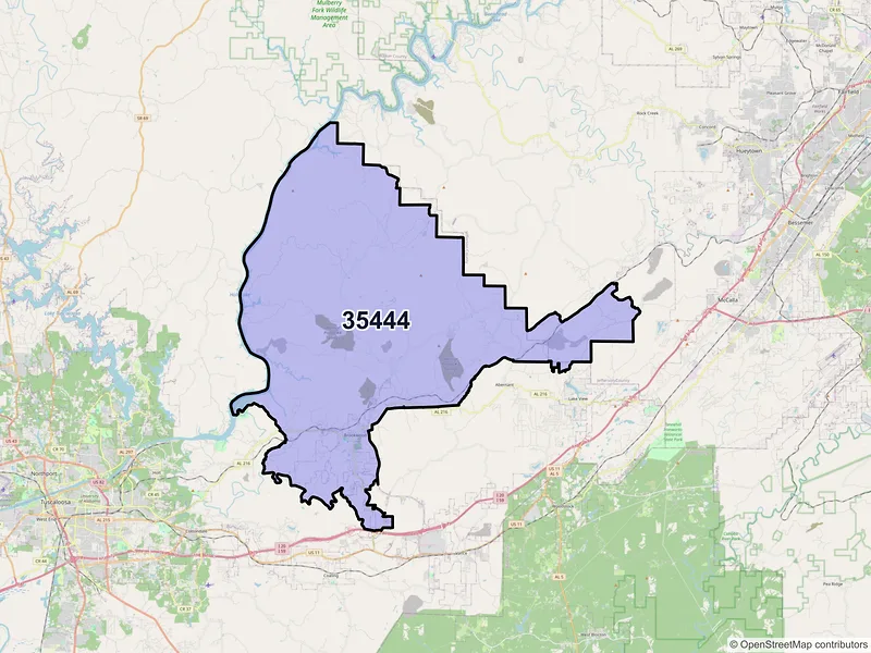 Map of ZIP Code 35444 — Brookwood, AL