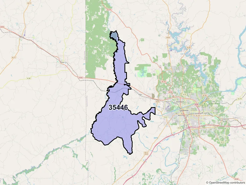 Map of ZIP Code 35446 — Buhl, AL