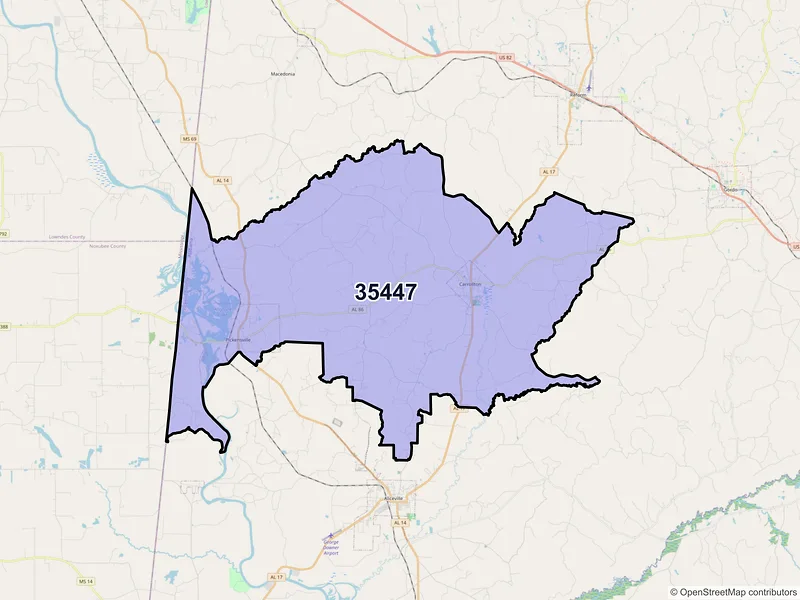 Map of ZIP Code 35447 — Carrollton, AL