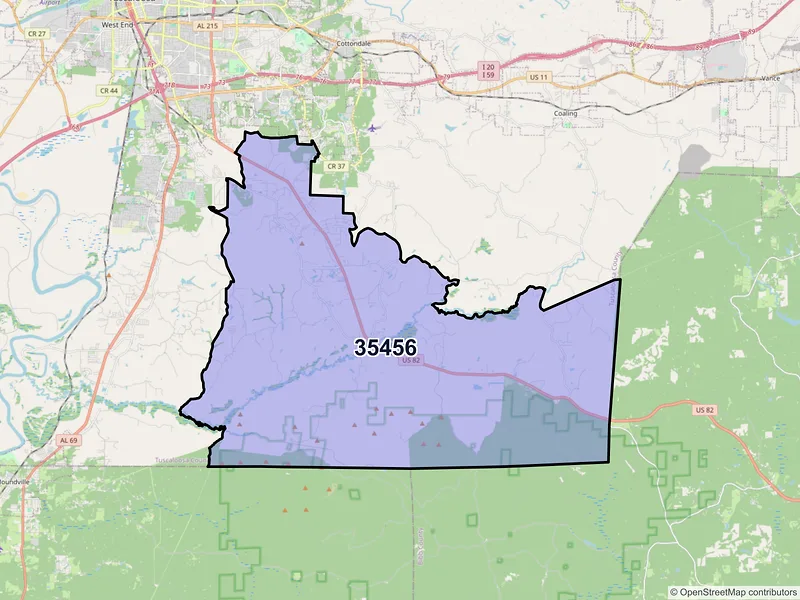 Map of ZIP Code 35456 — Duncanville, AL
