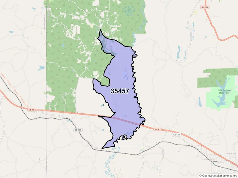 Map of ZIP Code 35457 — Echola, AL