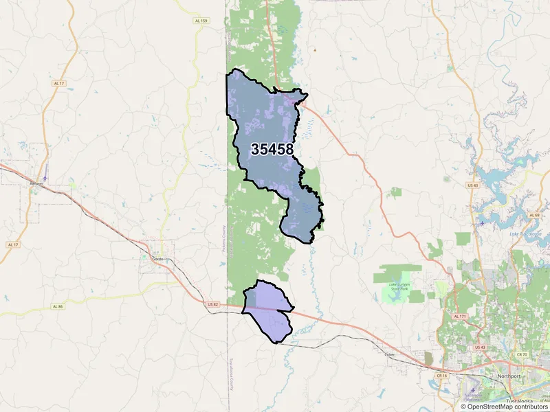 Map of ZIP Code 35458 — Elrod, AL