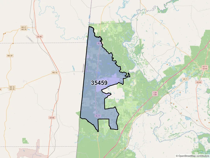Map of ZIP Code 35459 — Emelle, AL