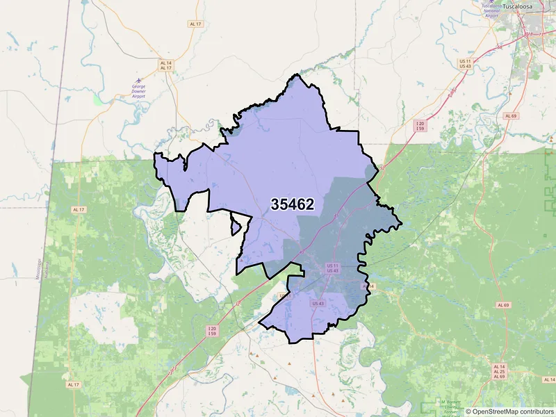 Map of ZIP Code 35462 — Eutaw, AL