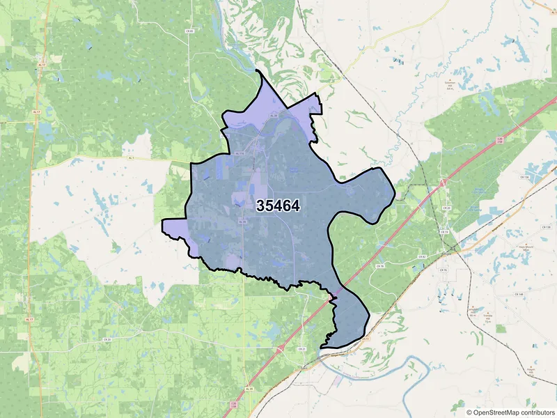 Map of ZIP Code 35464 — Gainesville, AL